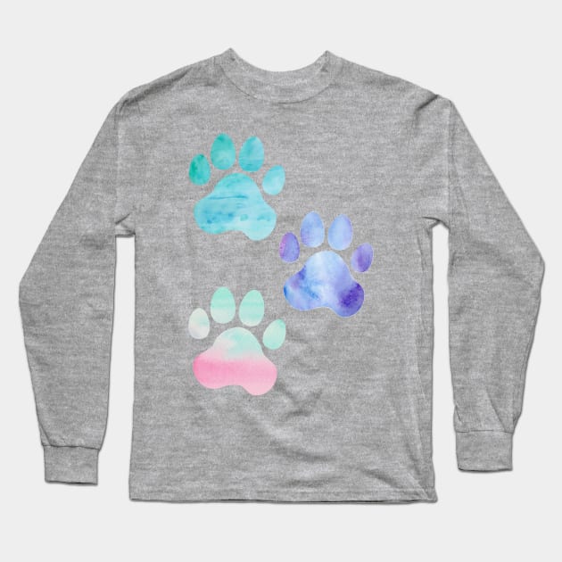 Watercolor Paw Print Trio Long Sleeve T-Shirt by annmariestowe